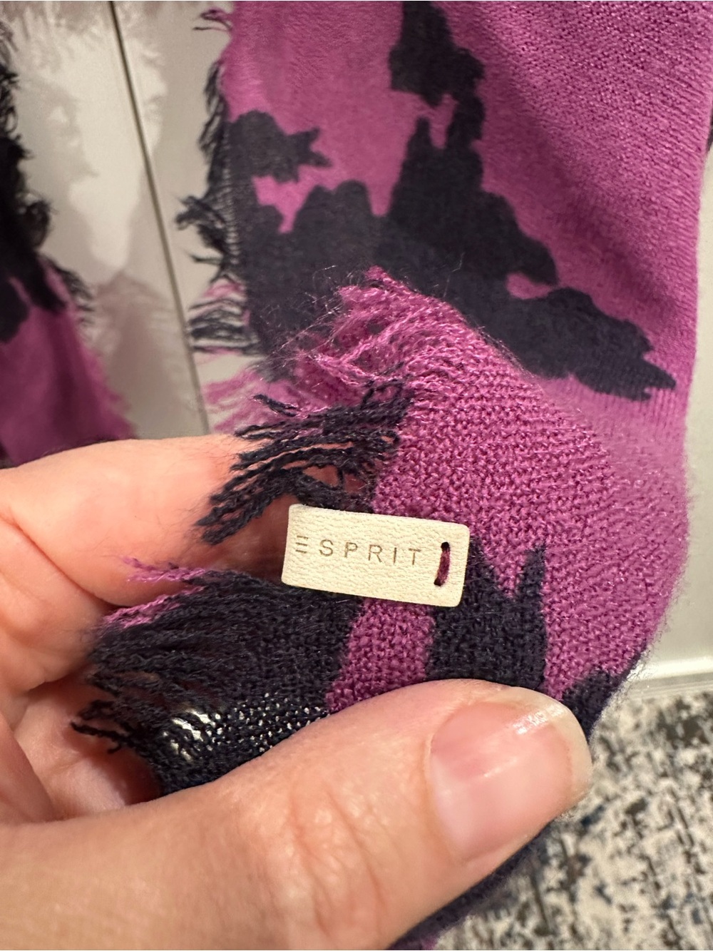 Esprit Purple and Black Patterned Fringed Wrap - Picture 2 of 2